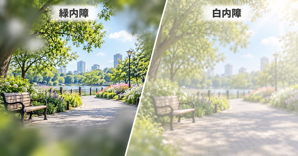 緑内障の見え方と白内障の見え方のイメージ画像