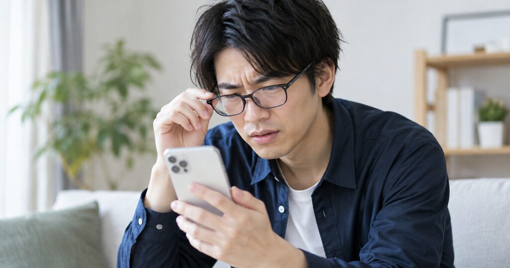 近視の中年男性